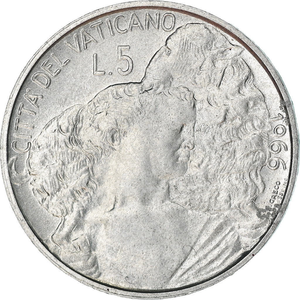 Munten, Vaticaanstad, Paul VI, 5 Lire, 1966, Roma, ZF+, Aluminium, KM:86
