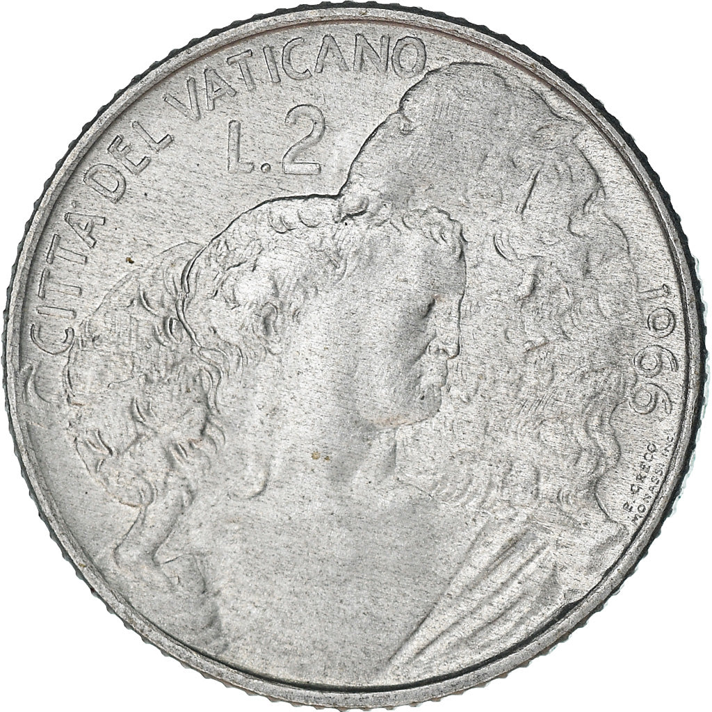 Monnaie, Cité du Vatican, Paul VI, 2 Lire, 1966, TTB+, Aluminium, KM:85