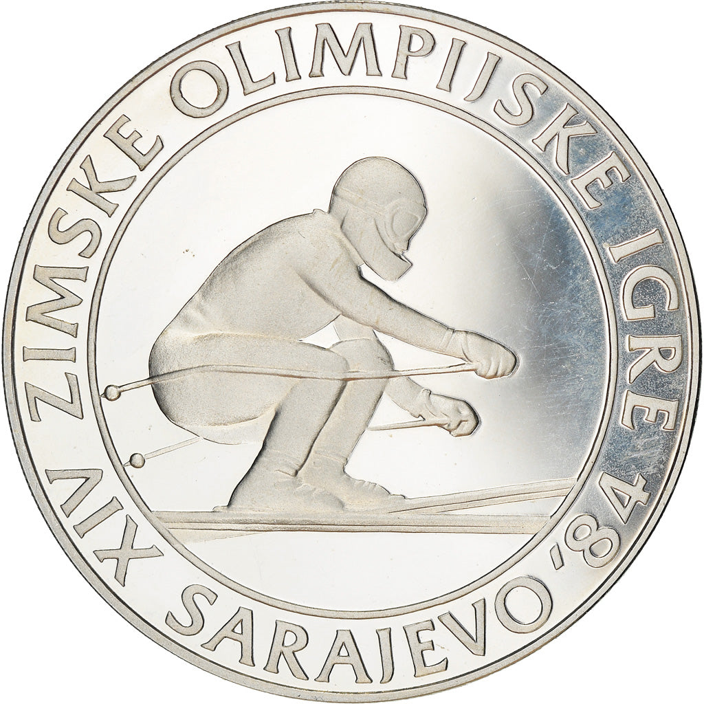 Coin, Yugoslavia, 1984 Winter Olympics Downhill Skiing, 500 Dinara, 1982, BE