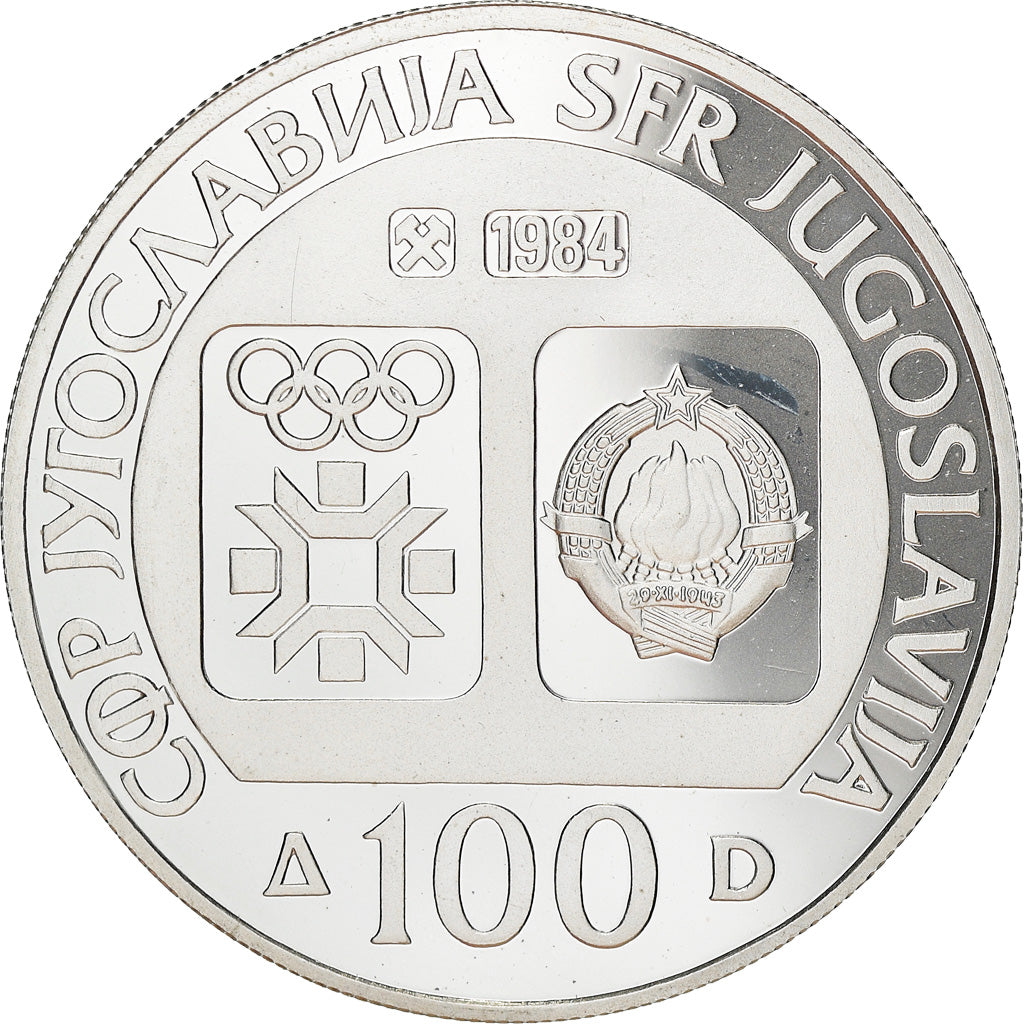 Coin, Yugoslavia, 1984 Winter Olympics, 100 Dinara, 1984, BE, MS(65-70), Silver