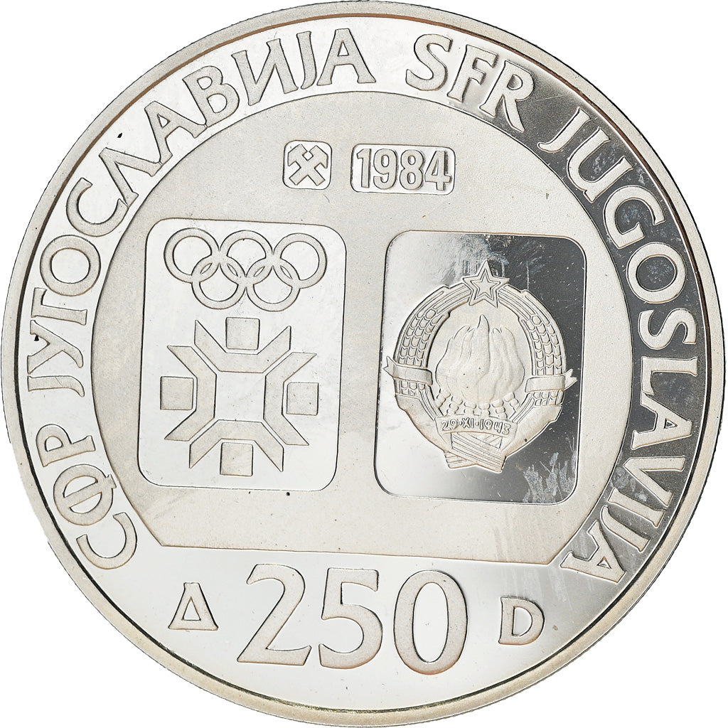 Coin, Yugoslavia, 1984 Winter Olympics, 250 Dinara, 1984, BE, MS(65-70), Silver