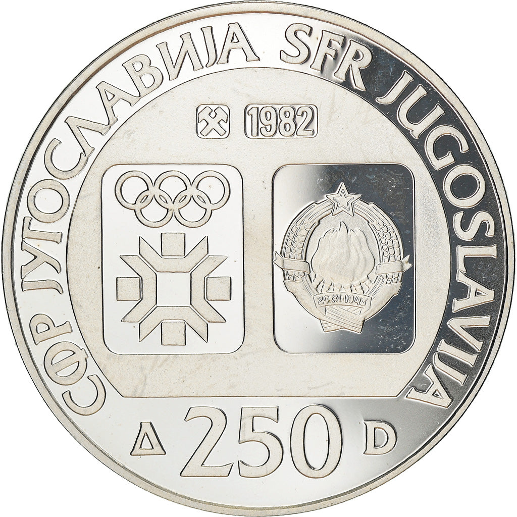 Coin, Yugoslavia, 1984 Winter Olympics, 250 Dinara, 1982, BE, MS(65-70), Silver