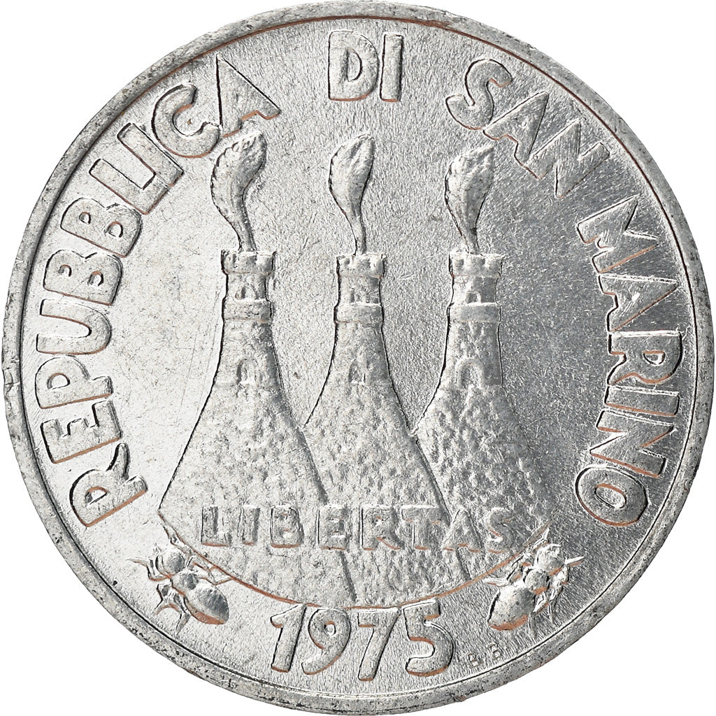 Coin, San Marino, Lira, 1975, MS(63), Aluminum, KM:40