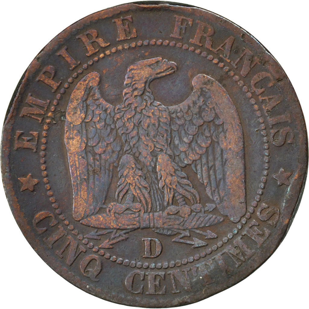 FRANCE, Napoléon III, 5 Centimes, 1856, Lyon, KM #777.4, VF(20-25), Bronze, 25.1