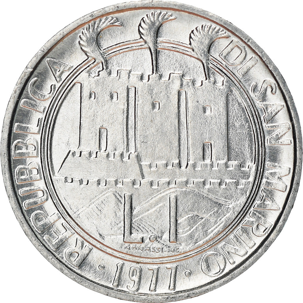 Coin, San Marino, Lira, 1977, MS(64), Aluminum, KM:63