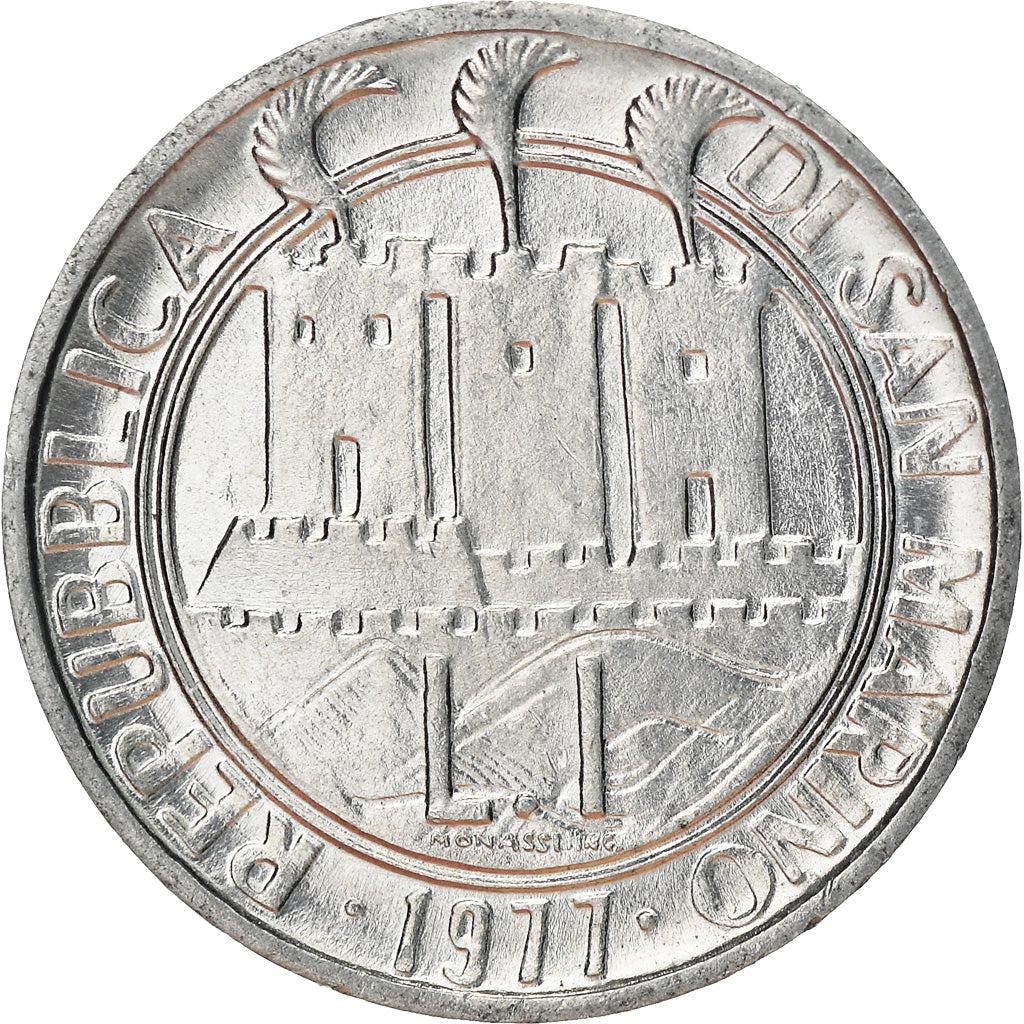 Moneta, San Marino, Lira, 1977, BB+, Alluminio, KM:63