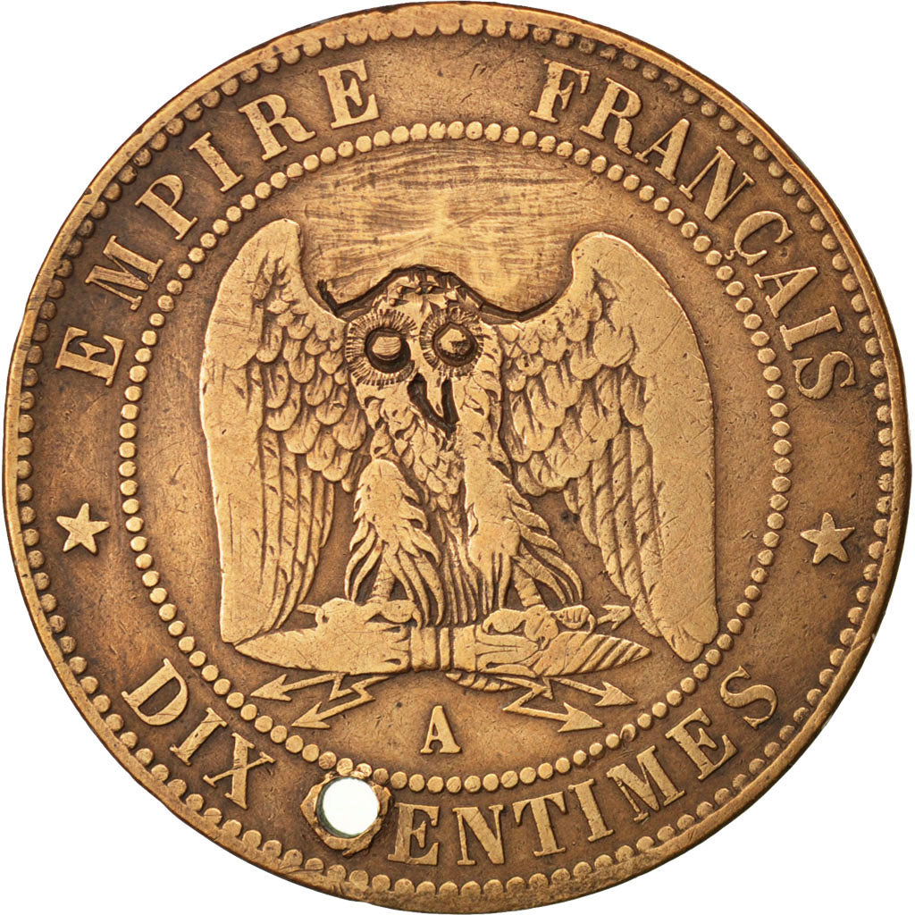 FRANCE, Napoléon III, 10 Centimes, 1855, Paris, KM #771.1, VF(20-25), Bronze, G.