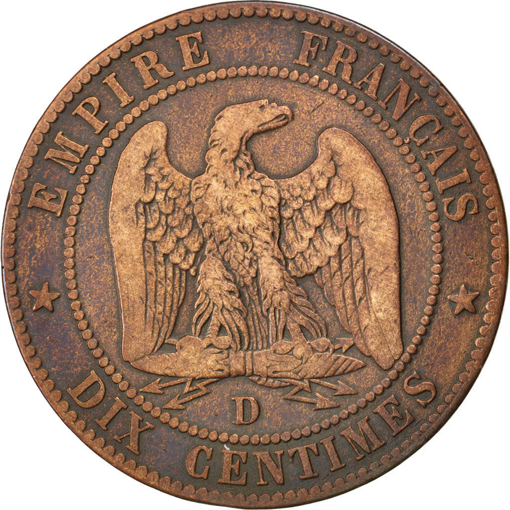 FRANCE, Napoléon III, 10 Centimes, 1854, Lyon, KM #771.4, VF(30-35), Bronze, G..