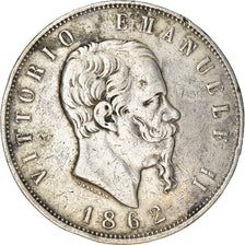 Moneda, Italia, Vittorio Emanuele II, 5 Lire, 1862, Naples, Rare, BC+, Plata