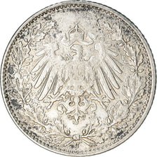 Coin, GERMANY - EMPIRE, 1/2 Mark, 1914, Hambourg, EF(40-45), Silver, KM:17