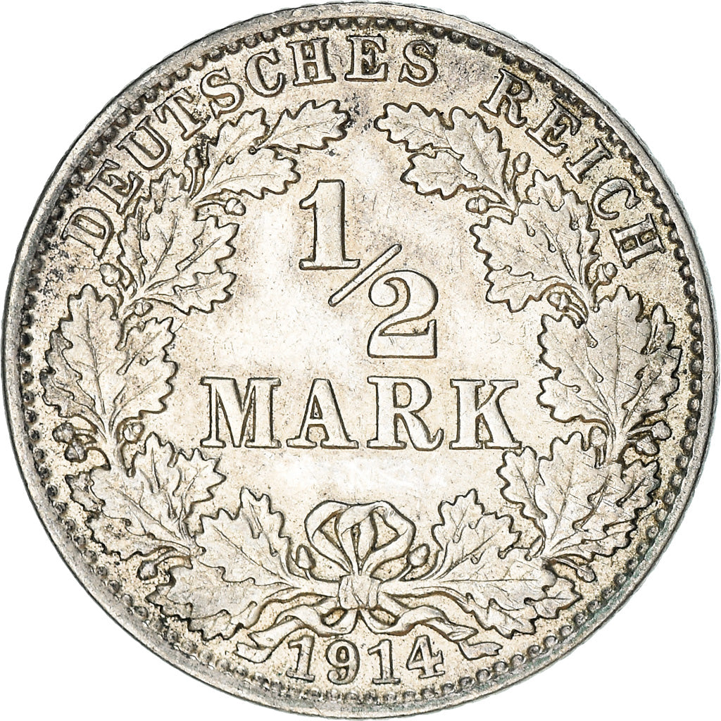 Coin, GERMANY - EMPIRE, 1/2 Mark, 1914, Hambourg, EF(40-45), Silver, KM:17