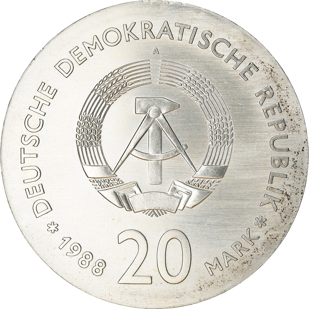 Coin, GERMAN-DEMOCRATIC REPUBLIC, 20 Mark, 1988, Berlin, MS(63), Silver, KM:124