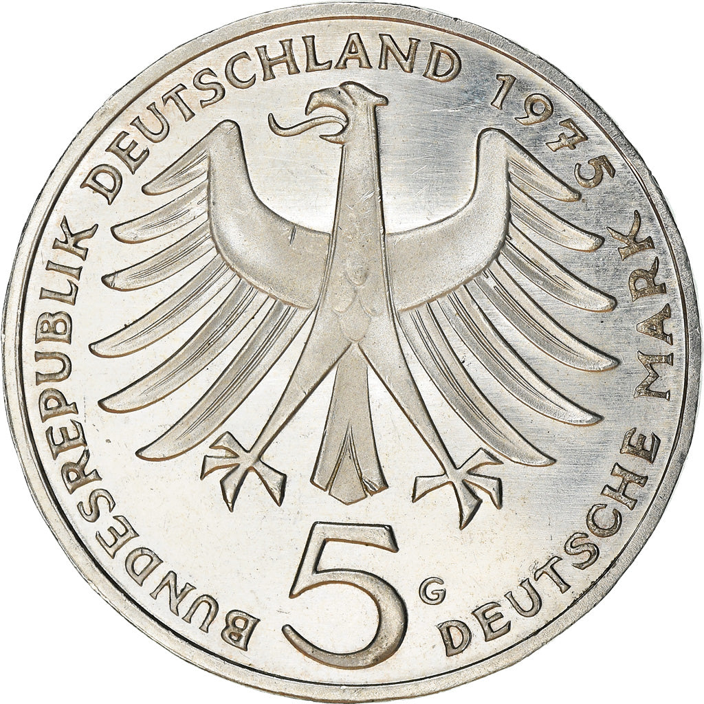 Coin, GERMANY - FEDERAL REPUBLIC, 5 Mark, 1975, Karlsruhe, Germany, BE