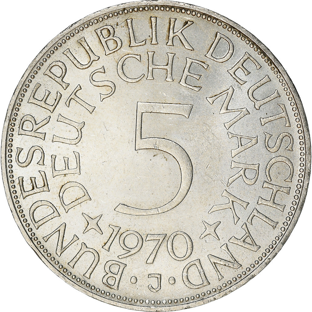 Moneta, GERMANIA - REPUBBLICA FEDERALE, 5 Mark, 1970, Hambourg, BB, Argento
