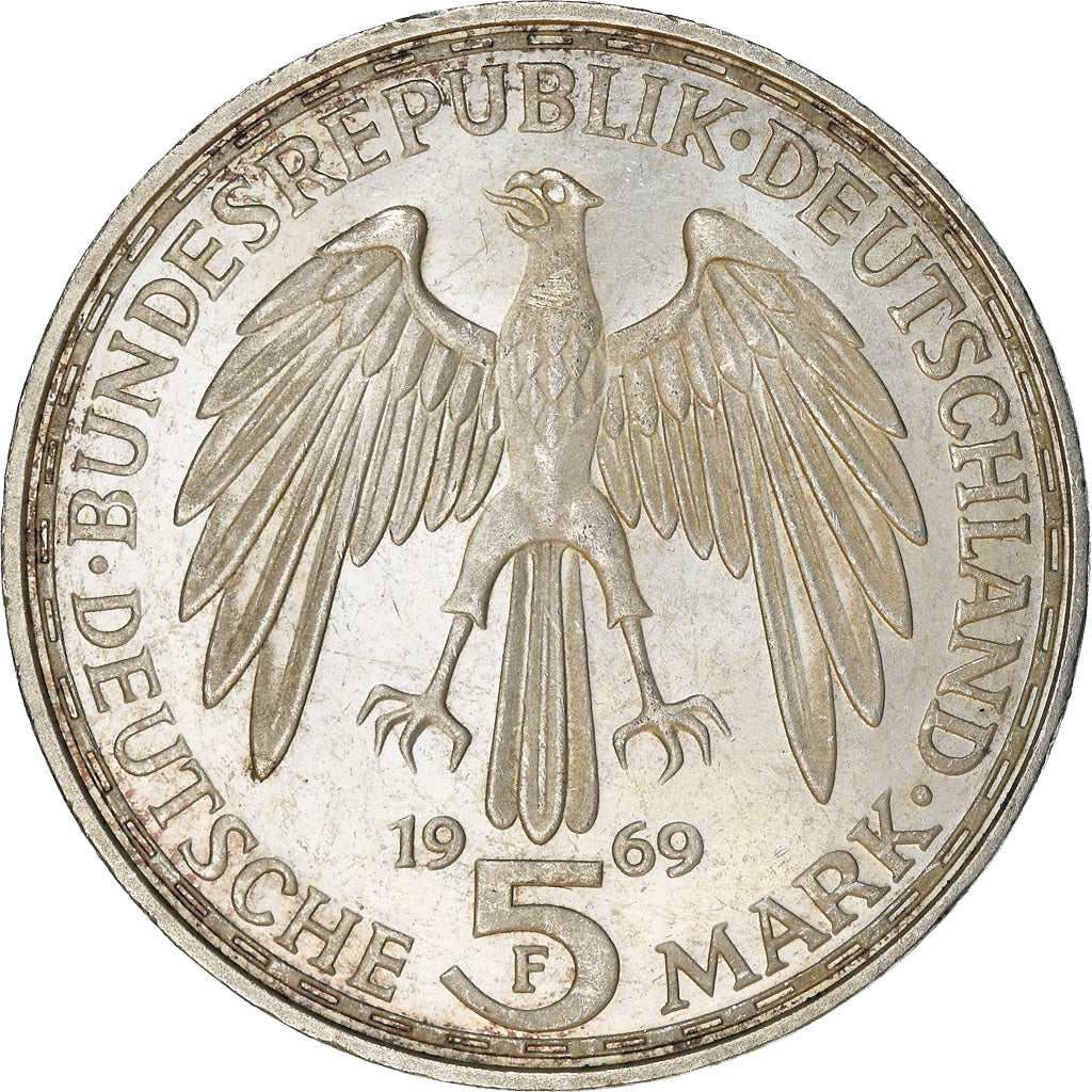 Moneta, GERMANIA - REPUBBLICA FEDERALE, 5 Mark, 1969, Stuttgart, Germany, BE