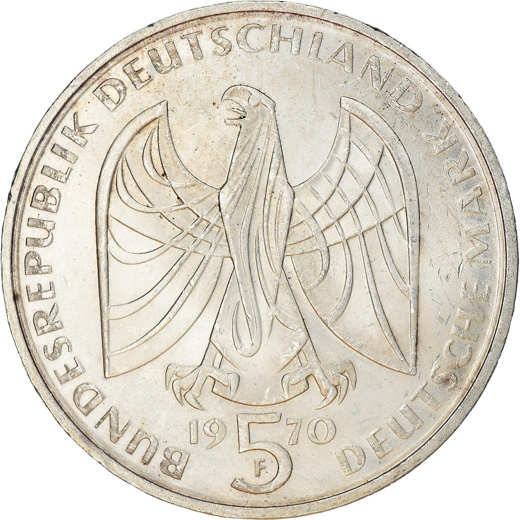 Moeda, ALEMANHA - REPÚBLICA FEDERAL, 5 Mark, 1970, Stuttgart, Germany
