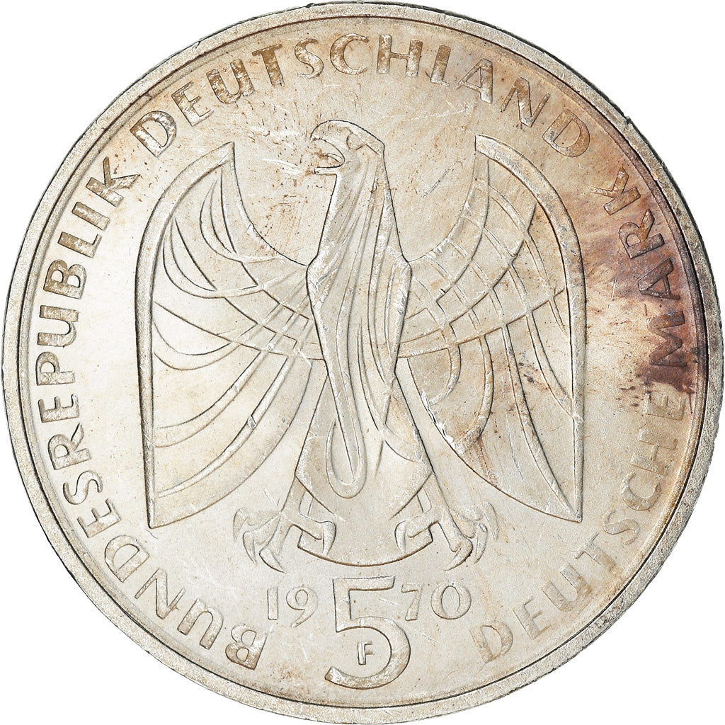 Coin, GERMANY - FEDERAL REPUBLIC, 5 Mark, 1970, Stuttgart, Germany, EF(40-45)