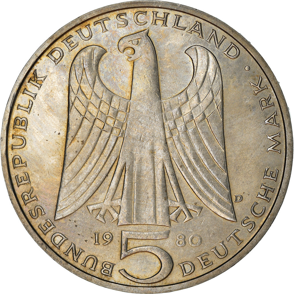 Moneta, GERMANIA - REPUBBLICA FEDERALE, 5 Mark, 1980, Munich, Germany, BB