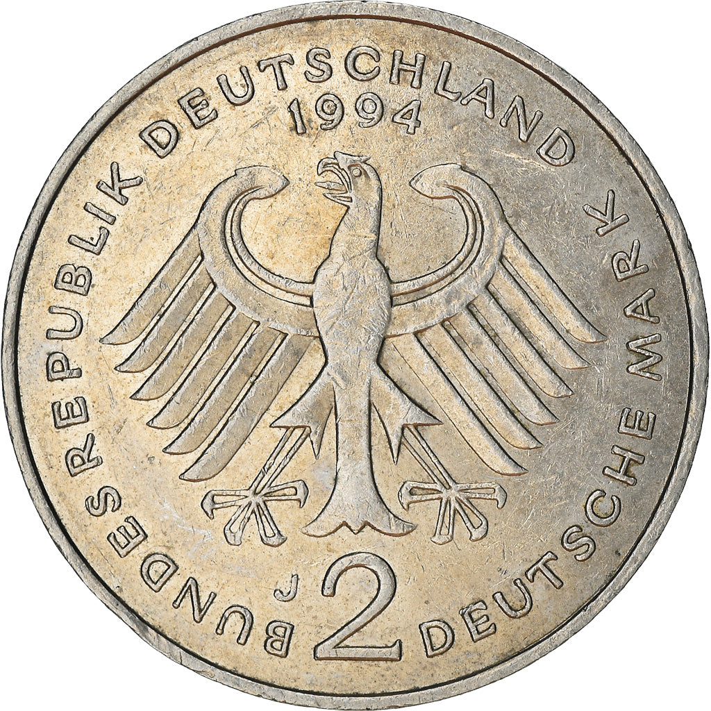 Moneta, GERMANIA - REPUBBLICA FEDERALE, 2 Mark, 1994, Hambourg, MB+, Nichel