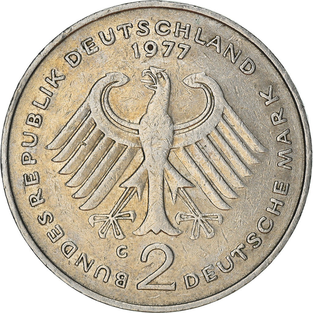 Coin, GERMANY - FEDERAL REPUBLIC, 2 Mark, 1977, Karlsruhe, EF(40-45)