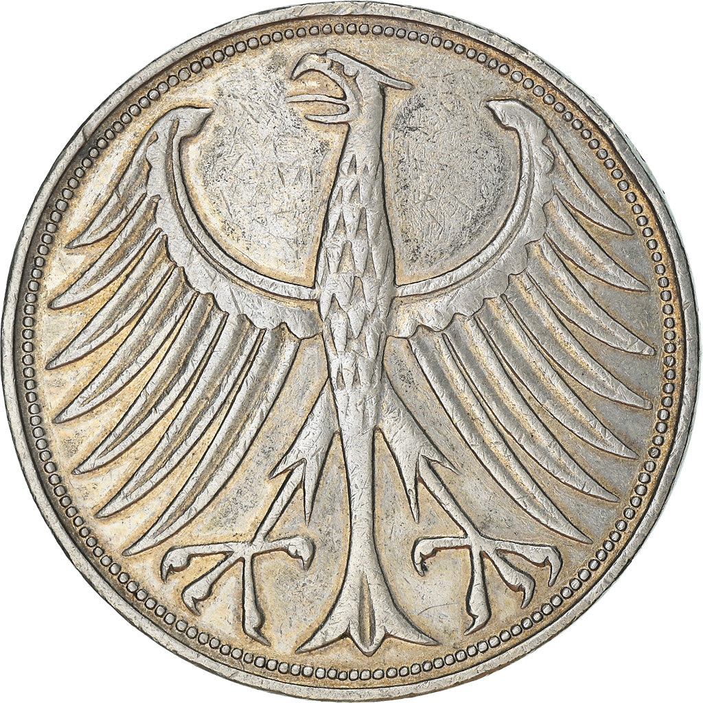 Coin, GERMANY - FEDERAL REPUBLIC, 5 Mark, 1951, Hamburg, EF(40-45), Silver