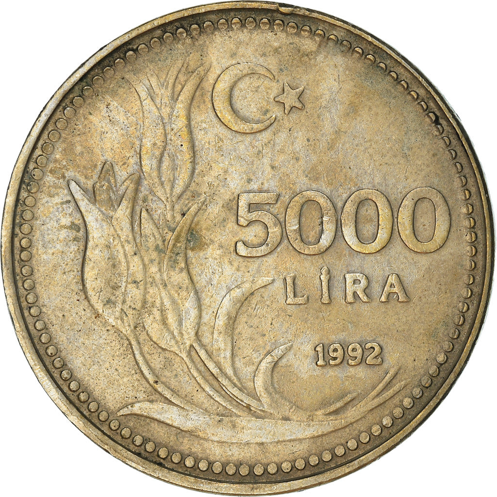 Münze, Türkei, 5000 Lira, 1992, S+, Nickel-Bronze, KM:1025