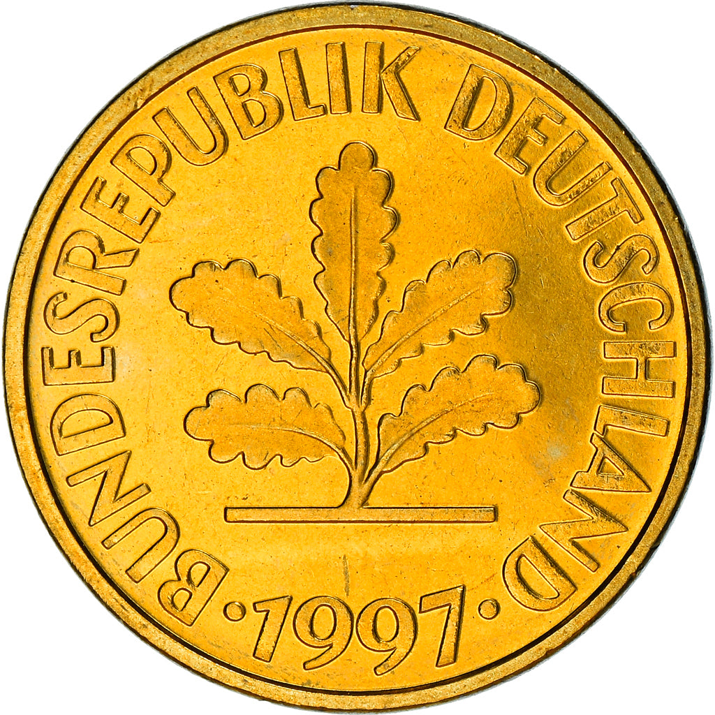 Coin, GERMANY - FEDERAL REPUBLIC, 10 Pfennig, 1997, Stuttgart, BE, MS(63), Brass