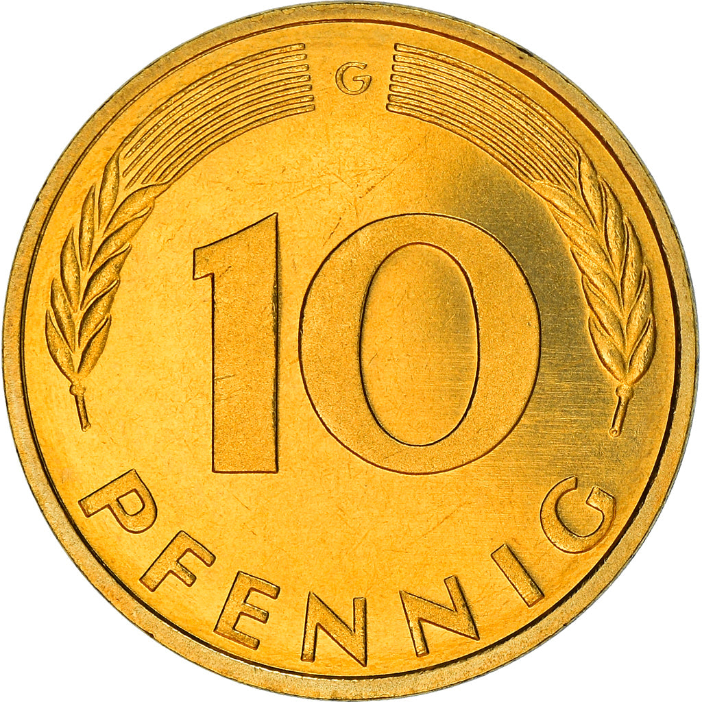 Coin, GERMANY - FEDERAL REPUBLIC, 10 Pfennig, 1997, Karlsruhe, BE, MS(63), Brass