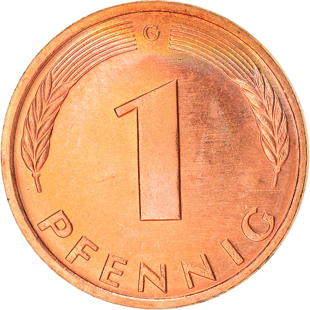 Moneta, Niemcy - RFN, Pfennig, 1997, Karlsruhe, BE, MS(63), Miedź platerowana