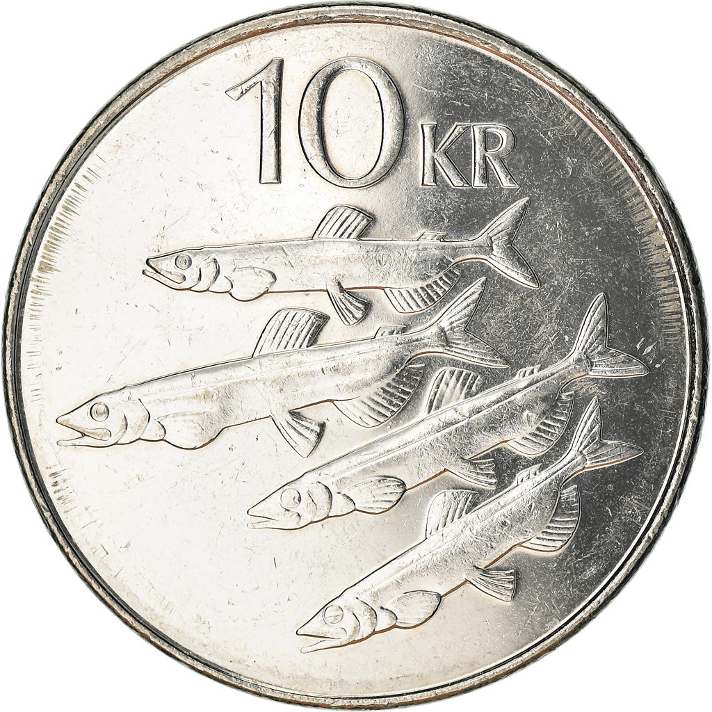 Moneta, Islandia, 10 Kronur, 2008, AU(55-58), Nickel platerowany stalą