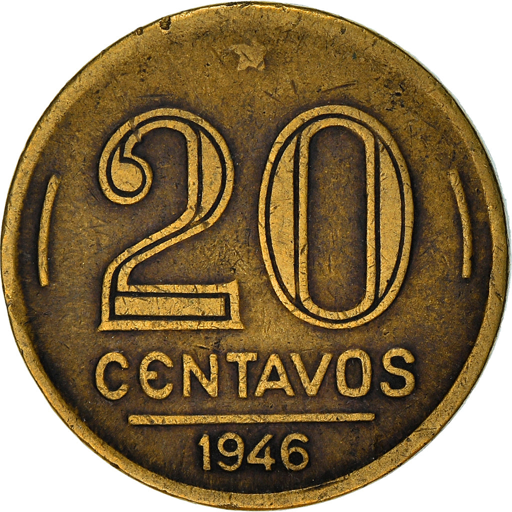 Moeda, Brasil, 20 Centavos, 1946, EF(40-45), Alumínio-Bronze, KM:556a