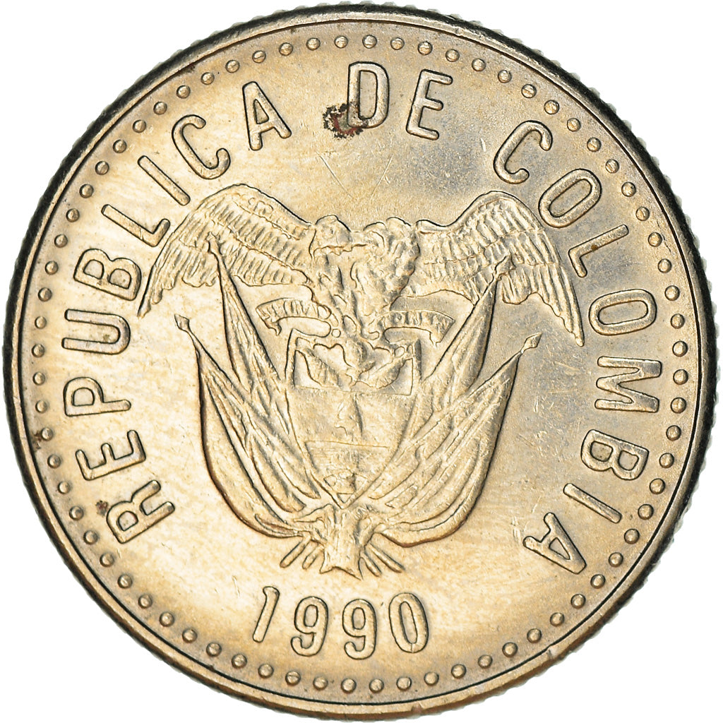 Moneta, Colombia, 10 Pesos, 1990, BB, Rame-nichel-zinco, KM:281.1