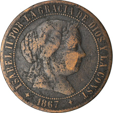 Münze, Spanien, Isabel II, 2-1/2 Centimos, 1867, S+, Kupfer, KM:634.2