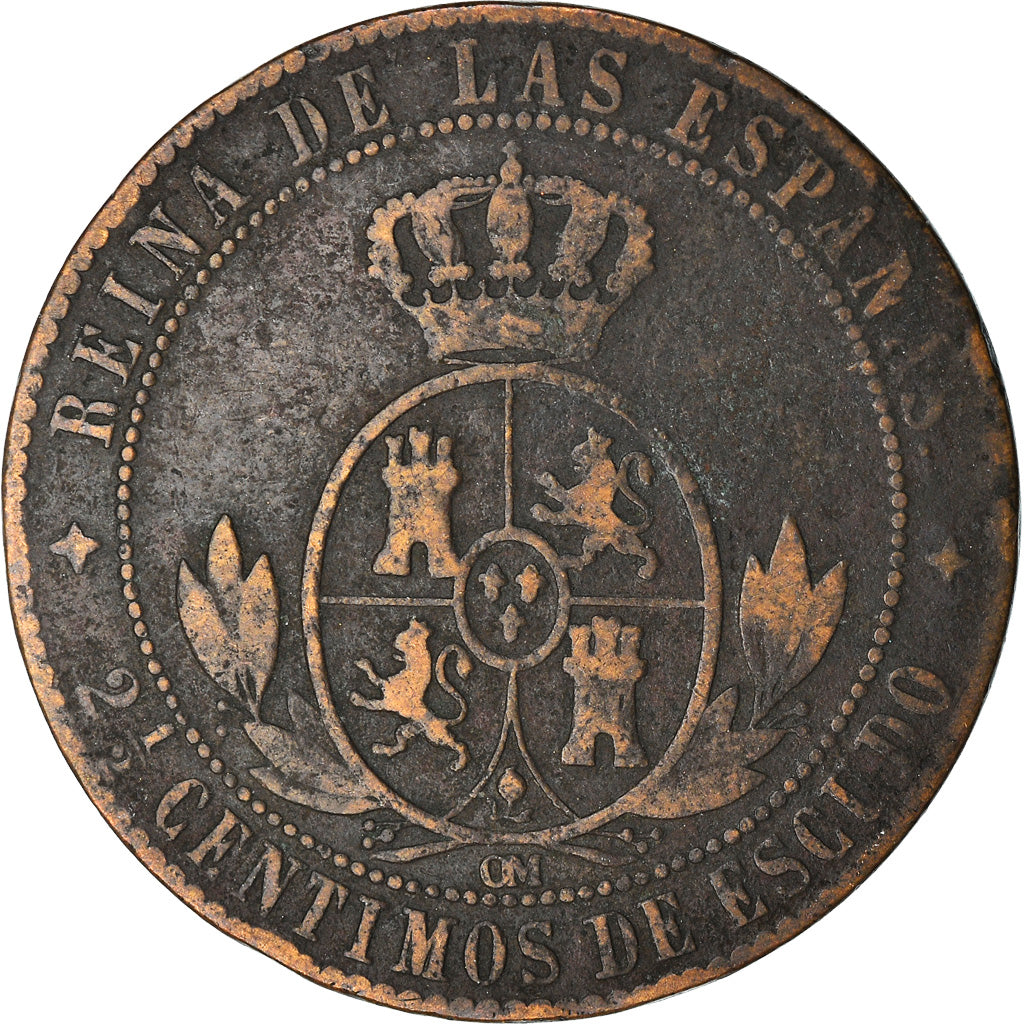 Moneta, Spagna, Isabel II, 2-1/2 Centimos, 1867, MB+, Rame, KM:634.2