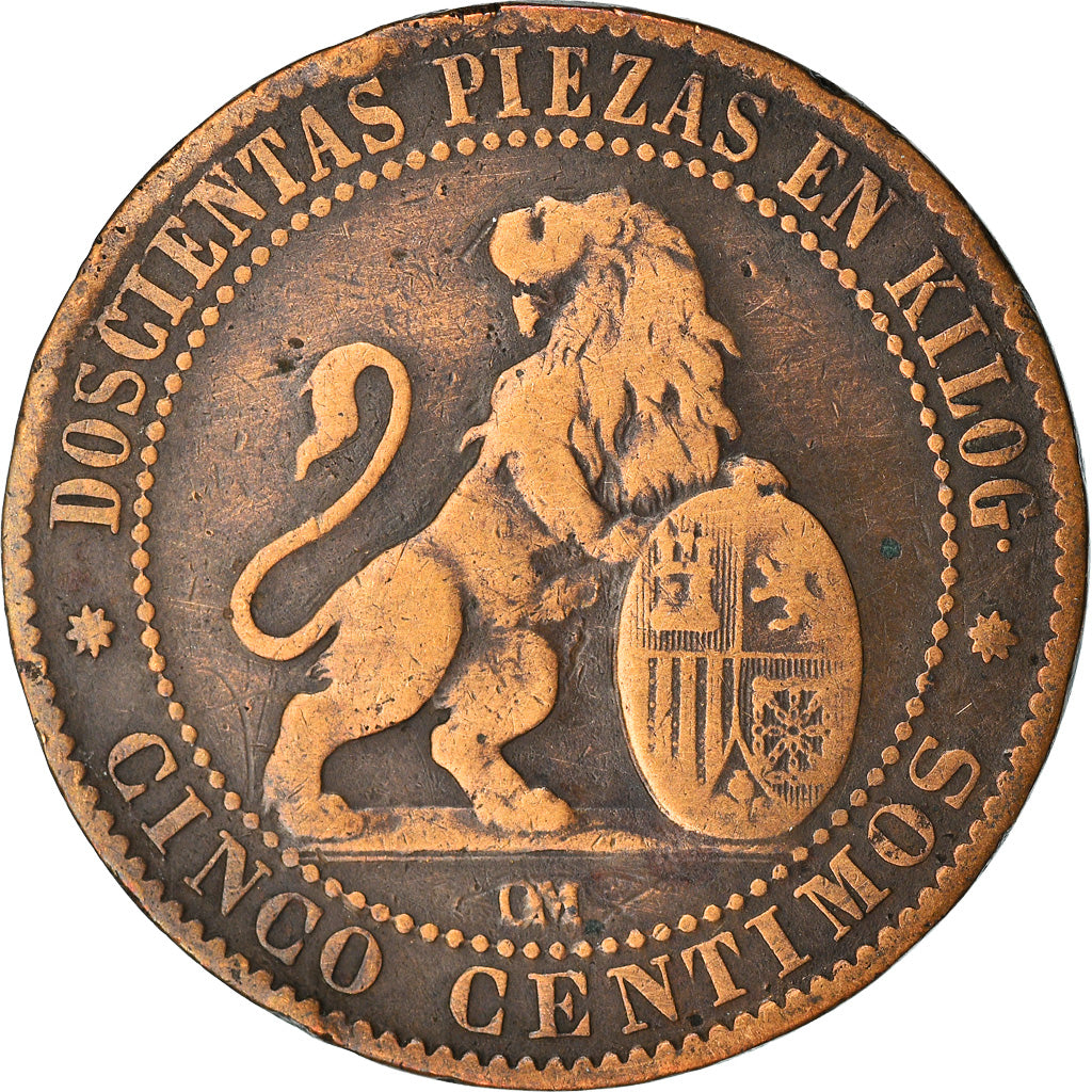 Coin, Spain, Provisional Government, 5 Centimos, 1870, Madrid, VF(20-25)