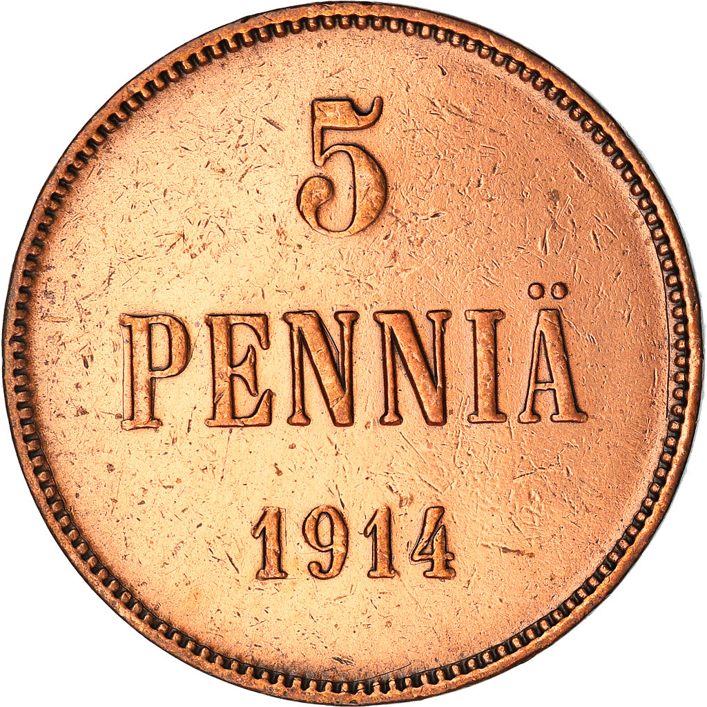 Moneta, Finlandia, 5 Pennia, 1914, BB, Rame, KM:15