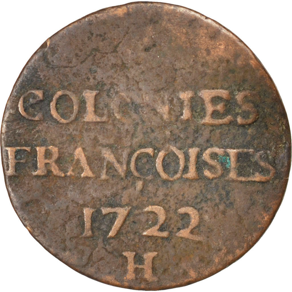 FRENCH COLONIES, 9 Deniers, 1722, La Rochelle, KM #5.2, VG(8-10), Copper,...