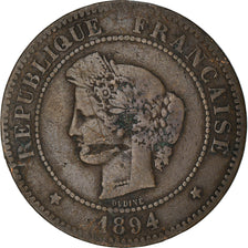 Moneda, Francia, Cérès, 5 Centimes, 1894, Paris, BC+, Bronce, KM:821.1