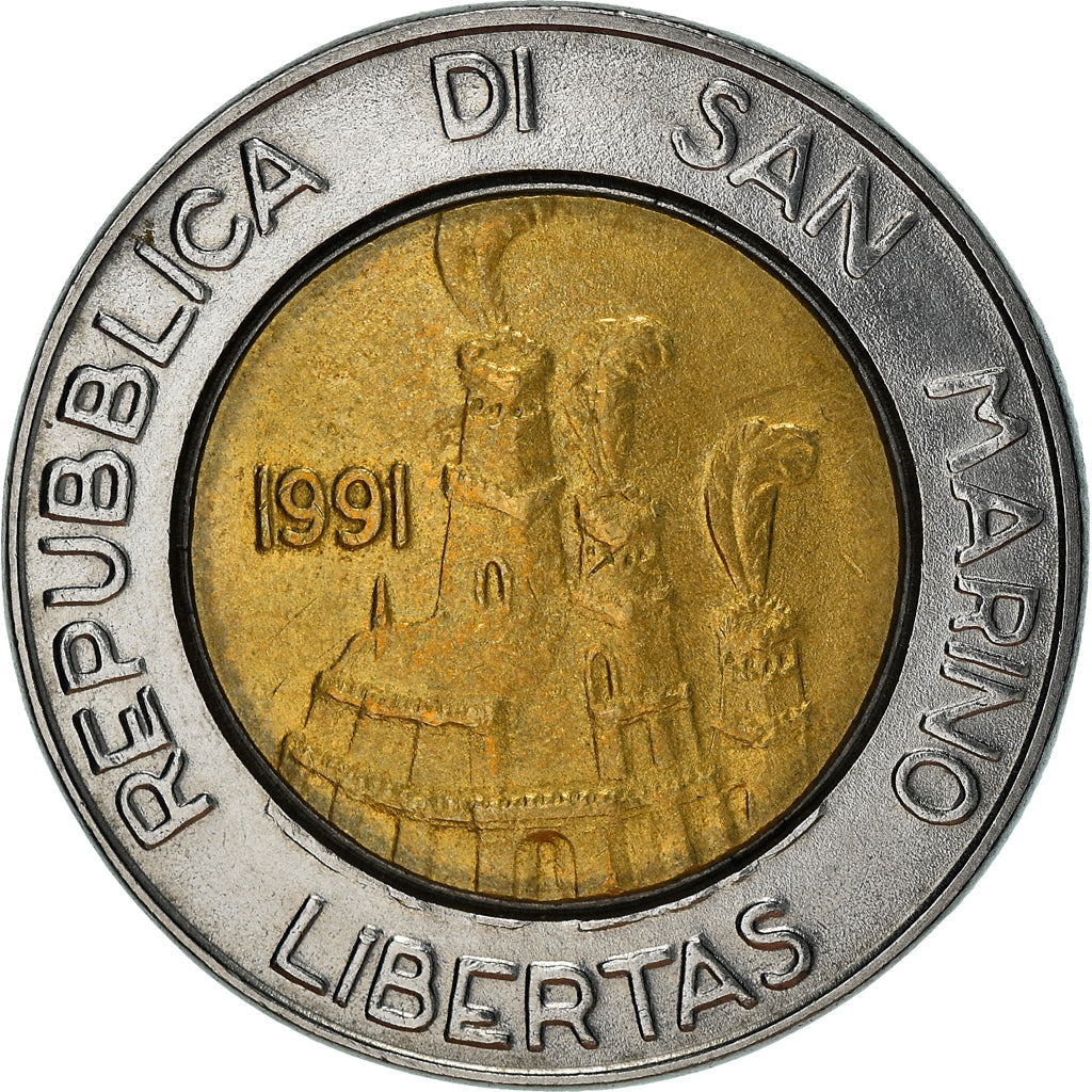 Moneta, San Marino, 500 Lire, 1991, Rome, AU(55-58), Bimetaliczny, KM:269