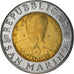 Moeda, San Marino, 500 Lire, 1996, Rome, MS(63), Bimetálico, KM:357