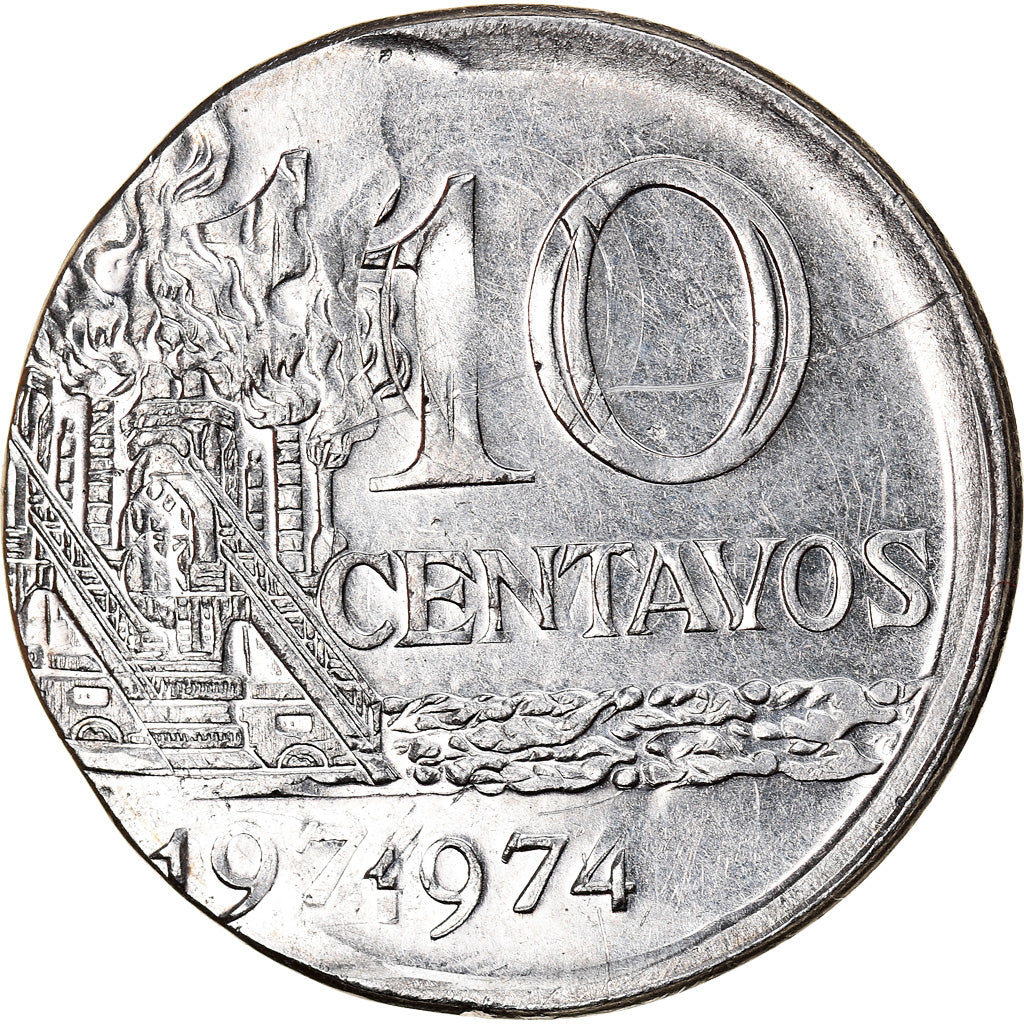 Coin, Brazil, 10 Centavos, 1974, Double struck, AU(50-53), Stainless Steel