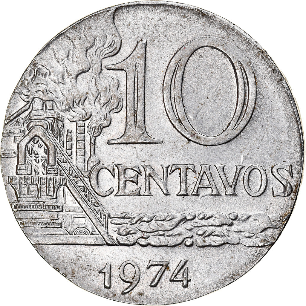Monnaie, Brésil, 10 Centavos, 1974, planchet error, TTB+, Stainless Steel