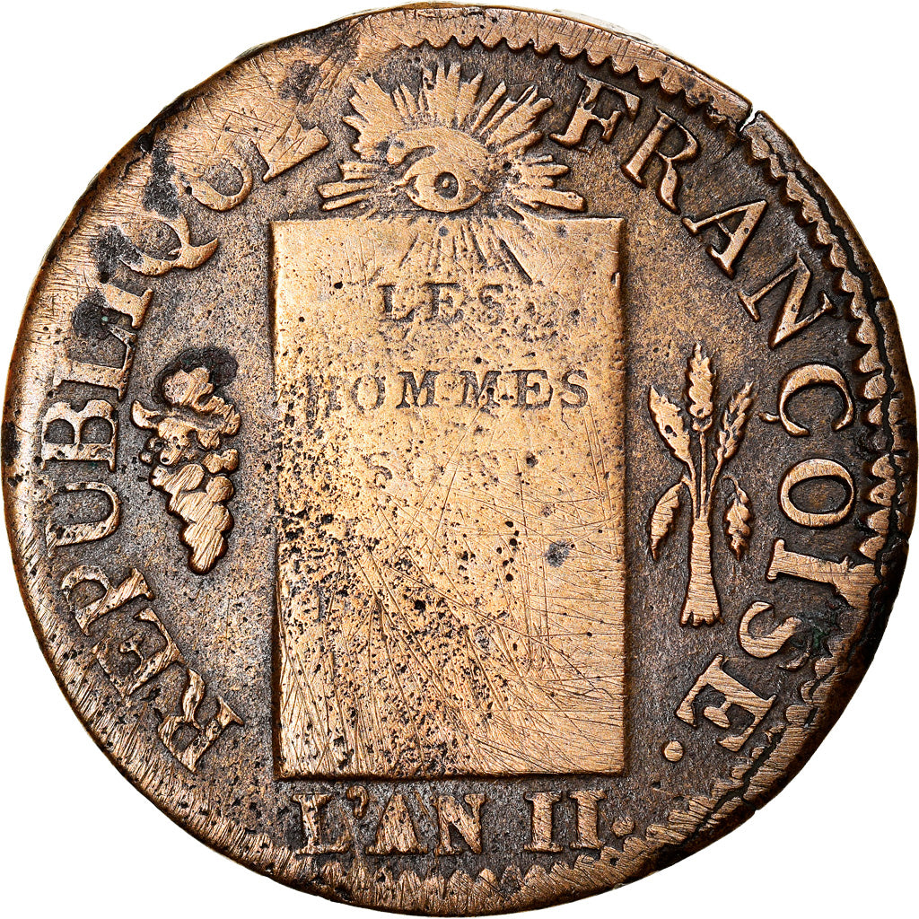 Monnaie, France, Sol aux balances françoise, Sol, 1793, Marseille, TB, Bronze
