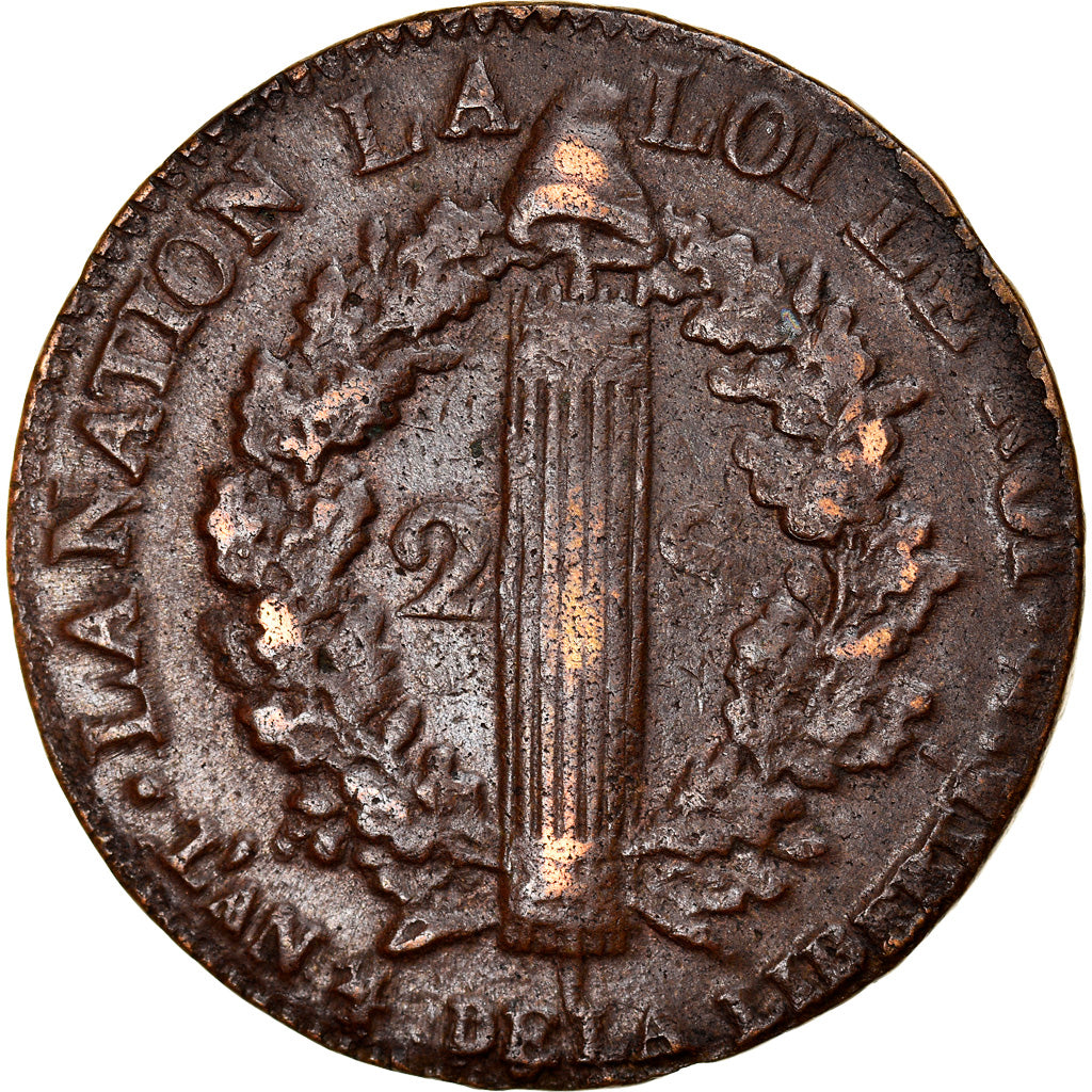 Moneta, Francia, 2 sols françois, 2 Sols, 1792, Metz, MB+, Bronzo, KM:603.2