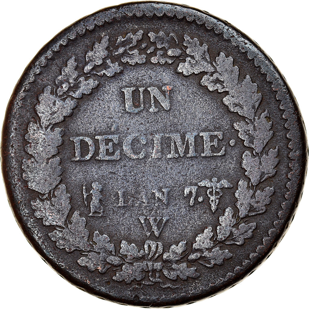 Coin, France, Dupré, Decime, AN 7, Lille, VF(20-25), Bronze, KM:644.11