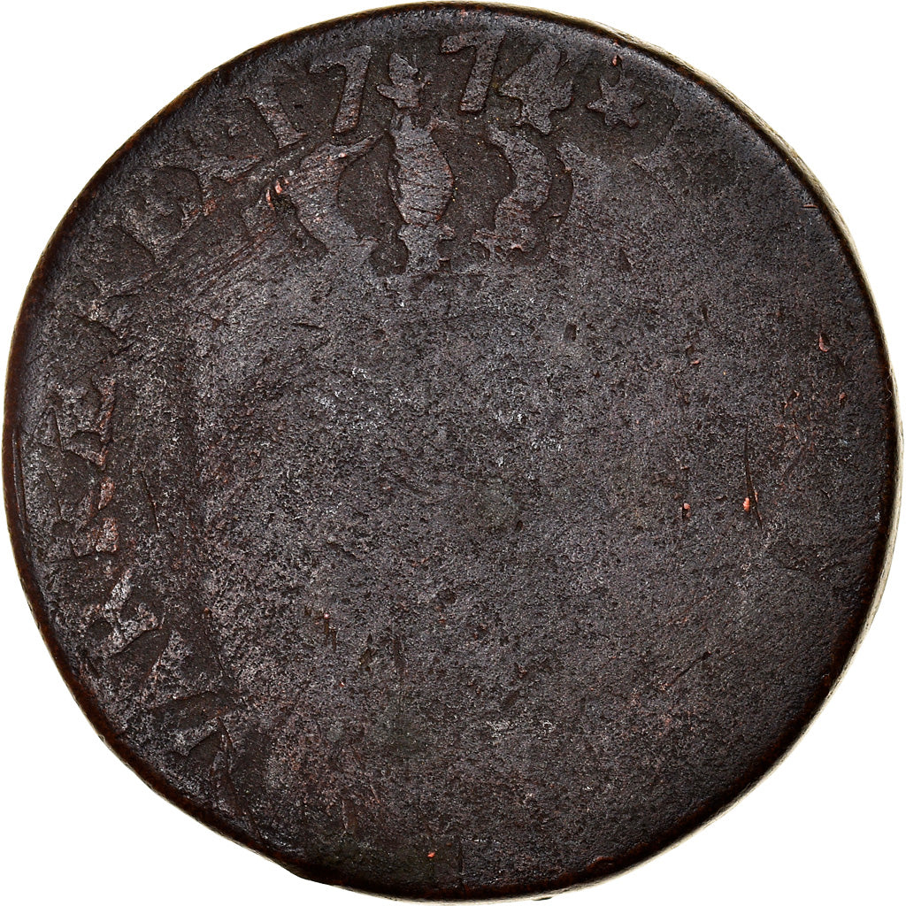 Moneta, Francia, Louis XV, Sol, 1774, Strasbourg, B, Rame