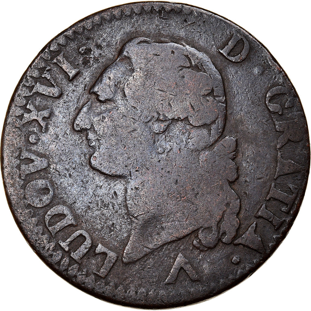 Moeda, França, Louis XVI, Sol ou sou, Sol, 1781, Lille, VF(20-25), Cobre