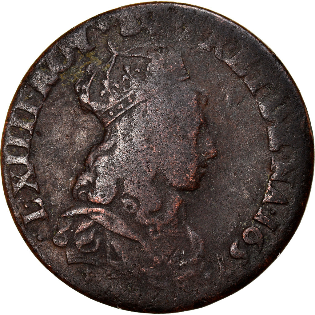Moneta, Francia, Louis XIV, Liard de France au buste juvénile, deuxième type