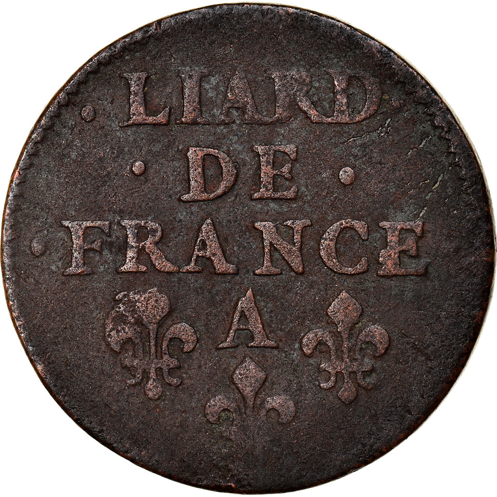 Moneta, Francia, Louis XIV, Liard de France au buste juvénile, deuxième type