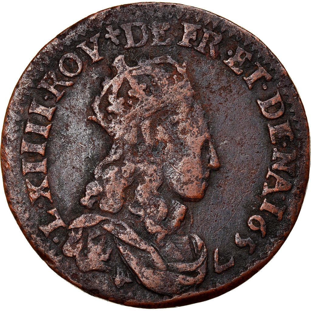 Moneta, Francia, Louis XIV, Liard de France au buste juvénile, deuxième type